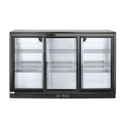 Back bar refrigerator with triple sliding doors