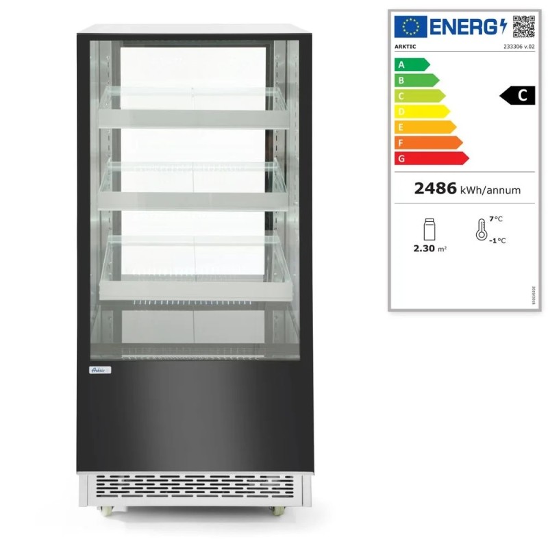 Refrigerated display cabinets with 3 slanted shelves