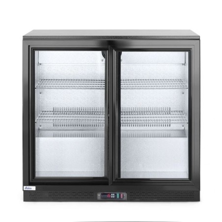 Back bar refrigerator with double sliding doors