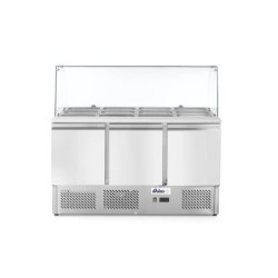 Three door salad counter with glass display 380L