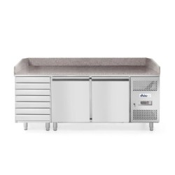 2-Door pizza cooling table with 7 drawers, with granite worktop