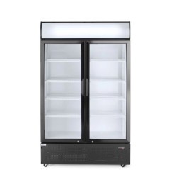 Back bar refrigerator with a backlit panel, double-door