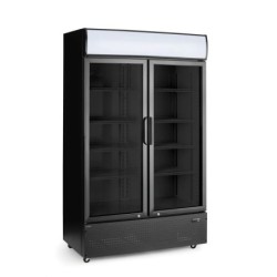 Back bar refrigerator with a backlit panel, double-door