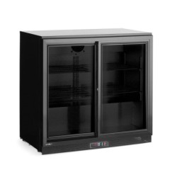 Back bar refrigerator with double sliding doors